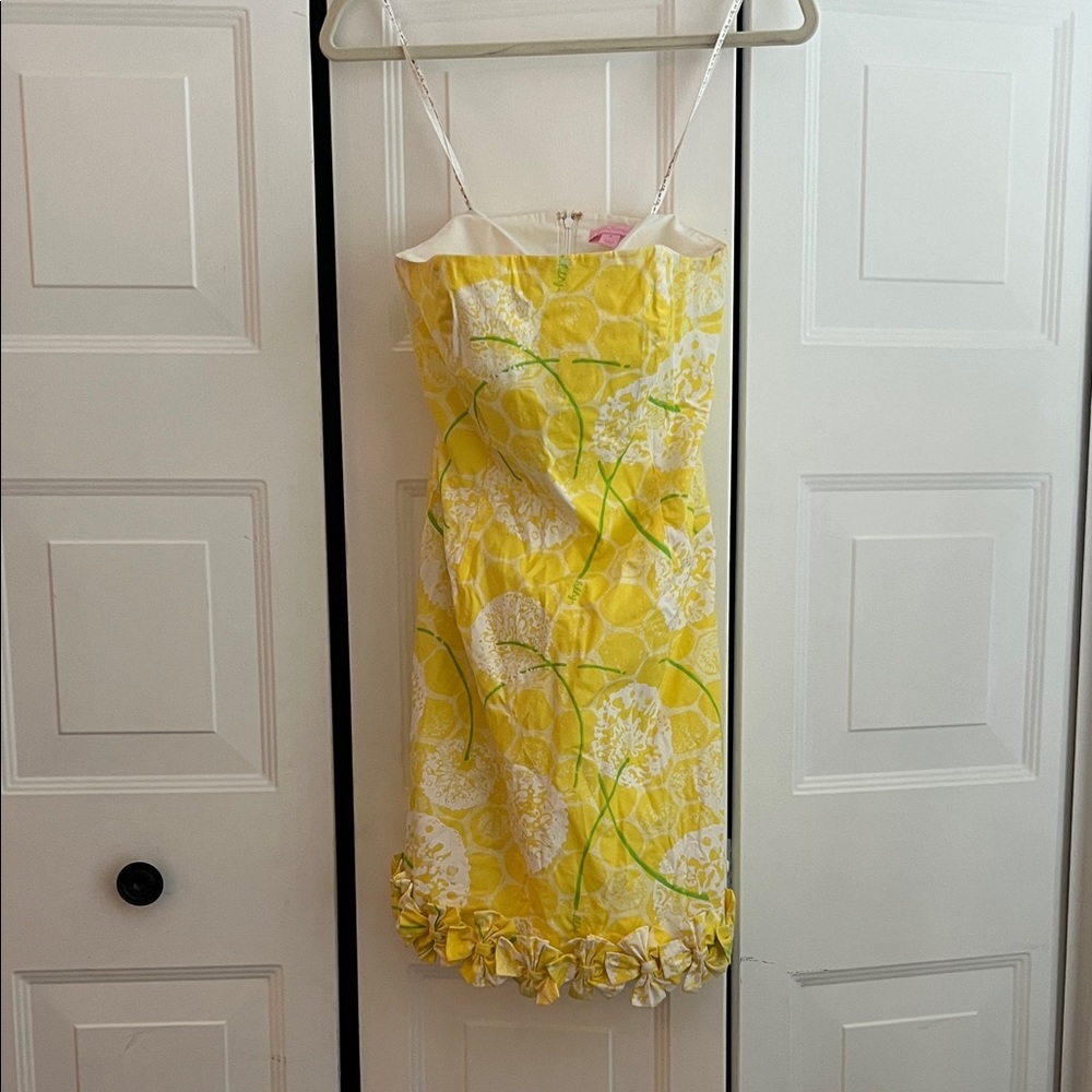 Lilly Pulitzer Yellow Floral Dress with Green and White Details